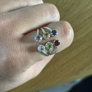 Sterling Silver Multi-Gemstones Ring Adjustable size 9
